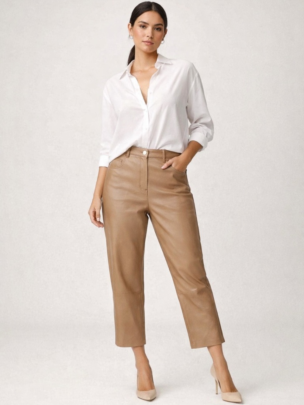 Halogen Camel Faux Leather High Rise Cropped Pants Size 10